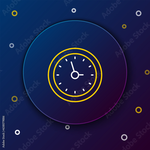 Line Clock icon isolated on blue background. Time symbol. Colorful outline concept. Vector