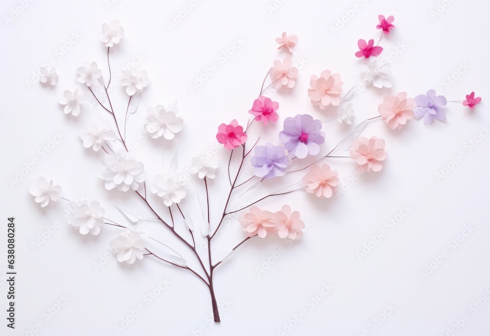 Fototapeta premium A sakura tree blossoms with vibrant paper flowers, captivating the senses with its beauty and whimsical charm