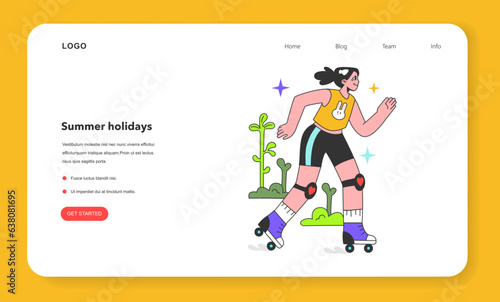 Summer time break activity web banner or landing page. Healthy and active