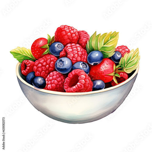 Watercolor Clipart of bowl full of berries