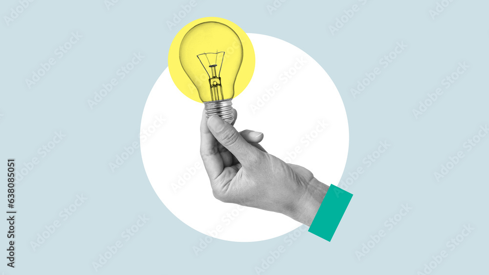 © Andrii - Fresh Idea is shown using the collage with photos of lamp in the hand. Innovative ideas © Andrii - Fresh Idea is shown using the collage with photos of lamp in the hand. Innovative ideas