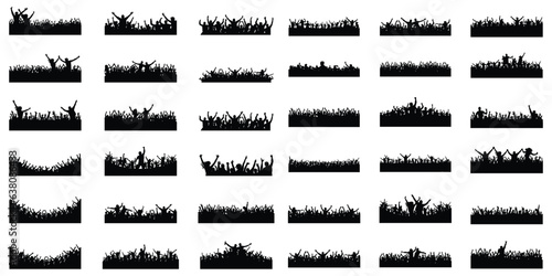 crowd people silhouette set