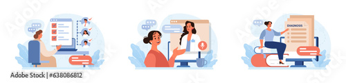 Telemedicine set. Online consultation with a doctor. Remote medical