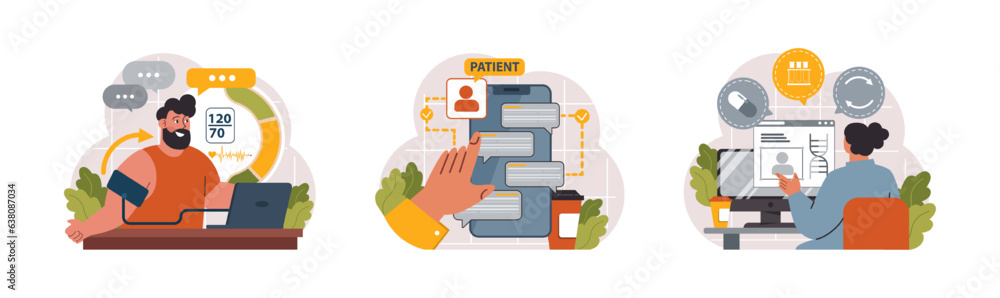 Telemedicine set. Online consultation with a doctor. Remote medical Telemedicine set. Online consultation with a doctor. Remote medical