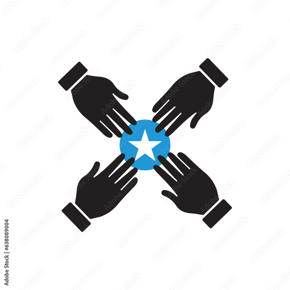 Team work. Team hand icon together with asterisk, favorite, like, Team work. Team hand icon together with asterisk, favorite, like,