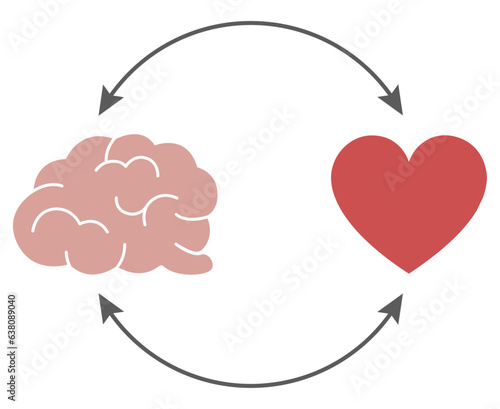 Emotional balance of heart and brain icon. Emotional intelligence concept, emotion, logic. Emotions and rational thought. Balance between soul and intellect. Mental health, emotional wellness symbol photo