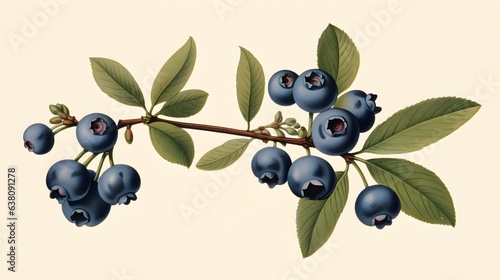 Blueberry plant old style illustration.