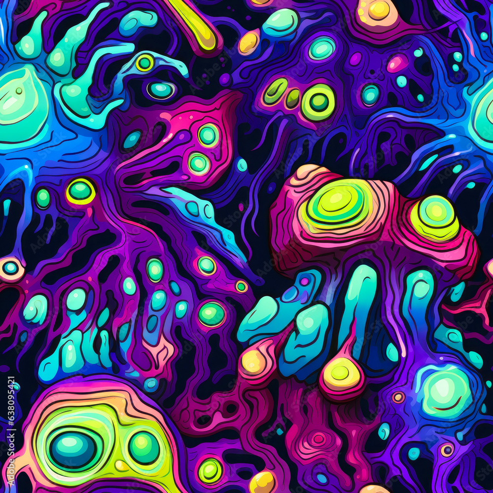 Seamless Illustration of Abstract Psychedelic Trippy Wallpaper design for Backround, Texture pattern. generative ai Seamless Illustration of Abstract Psychedelic Trippy Wallpaper design for Backround, Texture pattern. generative ai