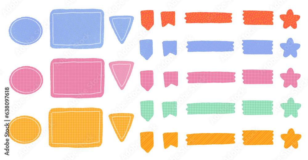 Cute paper notes for daily planner, hand drawn notebook sheets doodles. Washi tape with patterns, goodnotes digital stickers, blank diary aesthetic elements isolated background Cute paper notes for daily planner, hand drawn notebook sheets doodles. Washi tape with patterns, goodnotes digital stickers, blank diary aesthetic elements isolated background