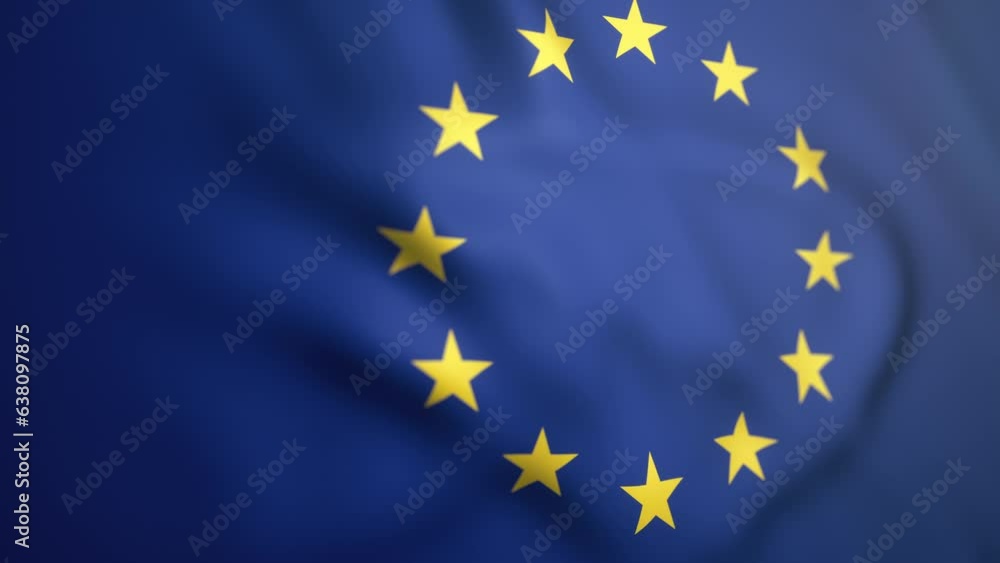 Waving colorful flag of Europe. European flag is blowing in the wind Waving colorful flag of Europe. European flag is blowing in the wind