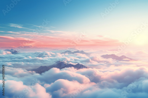 Overlooking the sea of clouds and mountains from the top of the mountain. Imaginative natural scenery.