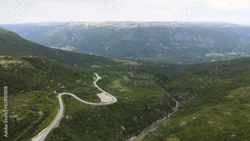 Drone following a mountain road in Norway