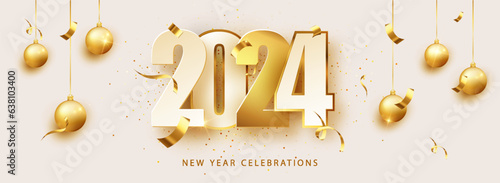2024 Happy New Year numerals presented against a pristine white background, ideal for crafting holiday greeting card designs