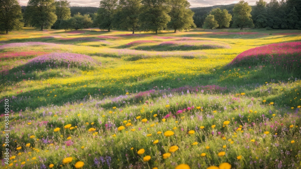 Colorful meadow and garden flowers with insects Colorful meadow and garden flowers with insects