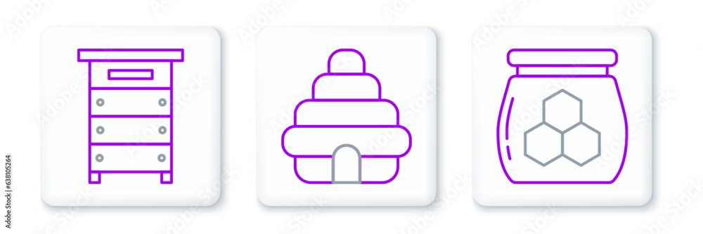 Set line Jar of honey, Hive for bees and icon. Vector Set line Jar of honey, Hive for bees and icon. Vector
