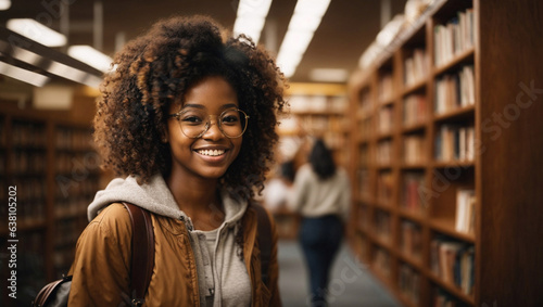 Bellissima ragazza afro-americana in biblioteca photo