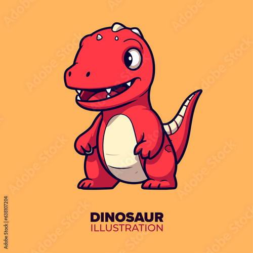Cute red baby dinosaur cartoon: An Adorable Animal Nature Icon in Flat Vector Illustration