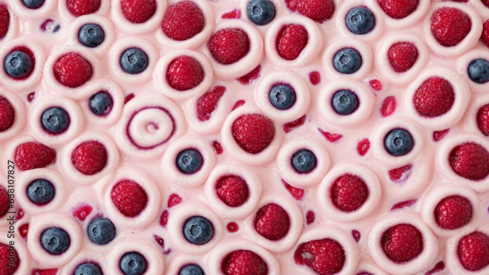 Milk wave tornado splash with berries, fruit yogurt or milk cream drink. Strawberry, raspberry, blueberry and cranberry berries in milk swirl tornado in splash background Milk wave tornado splash with berries, fruit yogurt or milk cream drink. Strawberry, raspberry, blueberry and cranberry berries in milk swirl tornado in splash background