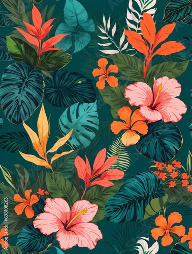 Seamless Tropical Flowers Pattern