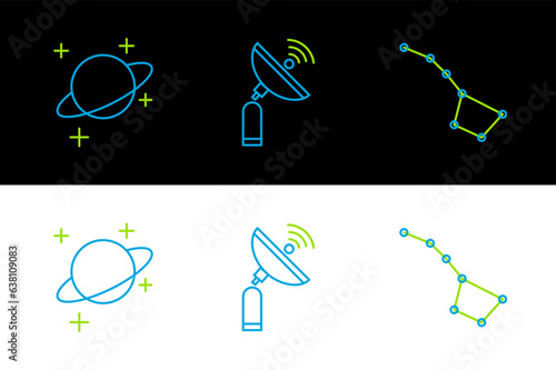 Set line Great Bear constellation, Planet and Radar icon. Vector