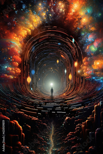 Astronaut floating in a multicolored Portal