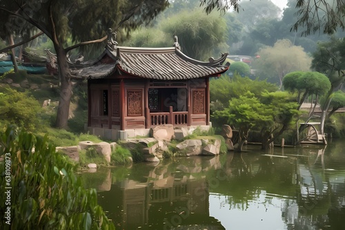 Chinese style lake house in China