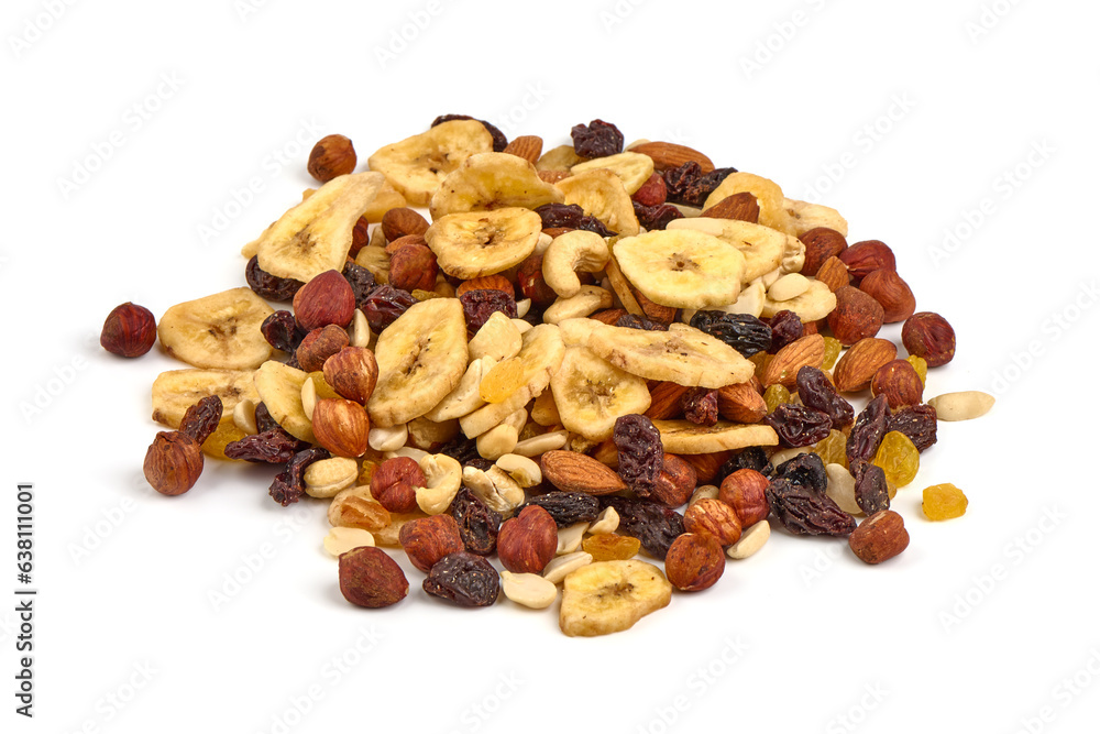 Mixed Nuts with raisins, isolated on white background. Mixed Nuts with raisins, isolated on white background.