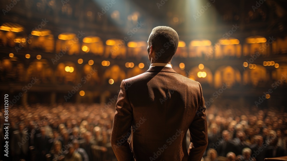 A motivational speaker addresses the audience. A motivational speaker addresses the audience.