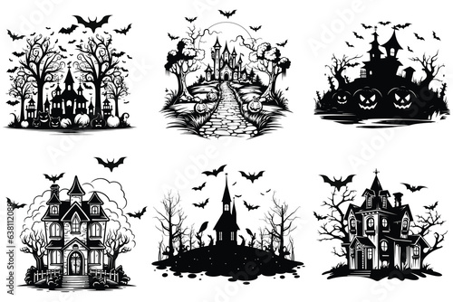 Halloween Spooky House set silhouette 