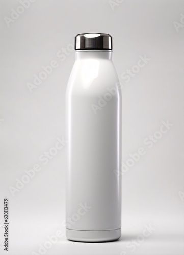 White Stainless Steel Thermo Bottle Mockup White Background