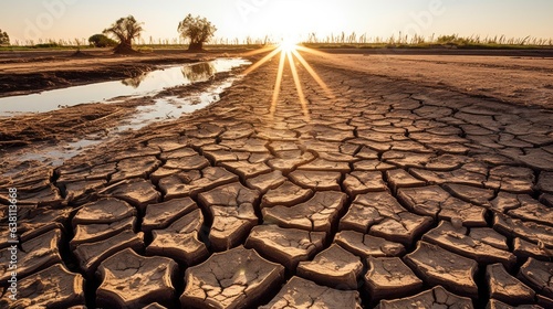 Agricultural canal that has become arid and barren due to prolonged drought and heat waves.