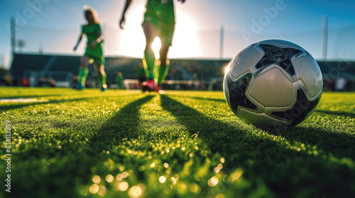 Close-up of soccer player running to hit the ball.