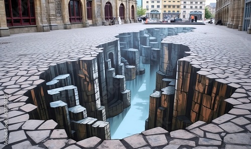 Optical Illusion on Sidewalk: Creative Visual Trick