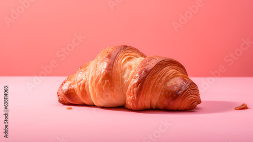 A single croissant pastel pink background ai generated