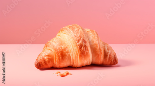 A single croissant pastel pink background ai generated