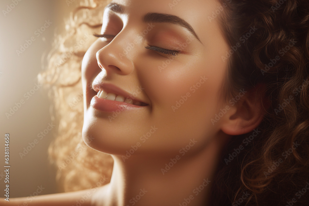 Fototapeta premium Generative AI portrait of charming lady alone at home in bed enjoy new morning relaxation recreation good mood