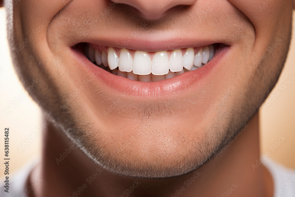 Generative AI concept close up cropped photo of man mouth with perfect white bright smile and healthy teeth Generative AI concept close up cropped photo of man mouth with perfect white bright smile and healthy teeth