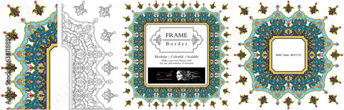 Frame mandala persian arabic turkish islamic hindi indian tibetan traditional colorful vector pattern texture vintage ornate retro elegant ornamental borders frames floral ornaments tazhib 28-v1