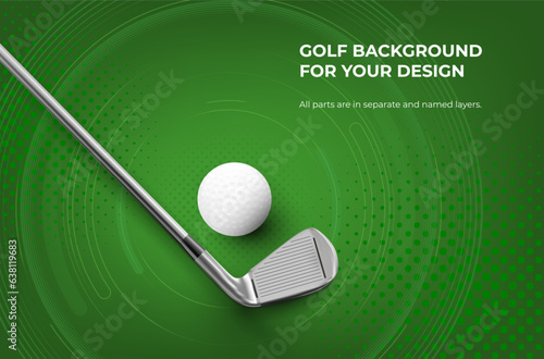 Abstract background with halftone texture, circles and golf ball and metal club
