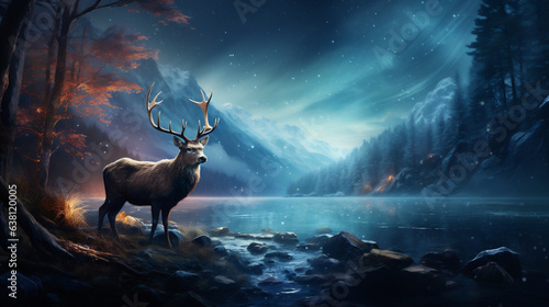 Fantasy landscape with deer on the lake © Jioo7
