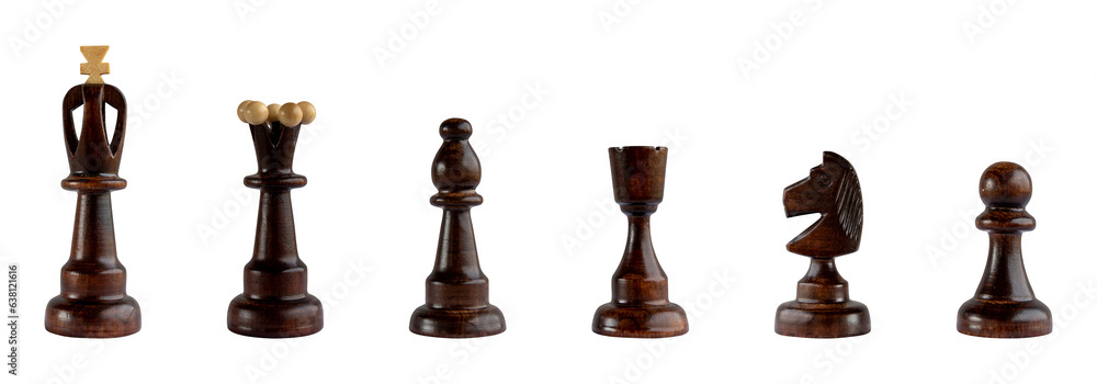 chess pieces isolated pawn queen king knight rook bishop black wooden chessman cut-out collage element on transparent background chess pieces isolated pawn queen king knight rook bishop black wooden chessman cut-out collage element on transparent background