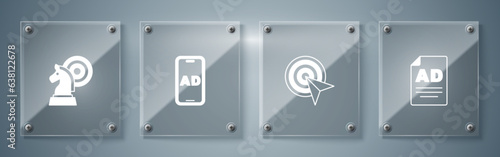 Set Advertising, Target, and Chess. Square glass panels. Vector