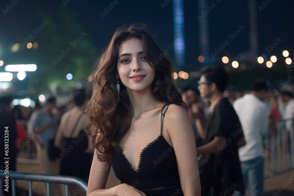 Music Enthusiast: Female Model Enjoying Concert at Jio World Garden, Mumbai generative ai