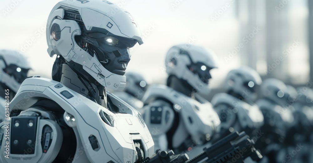 Fototapeta premium Robotic Soldiers in Formation - Ready for Battle