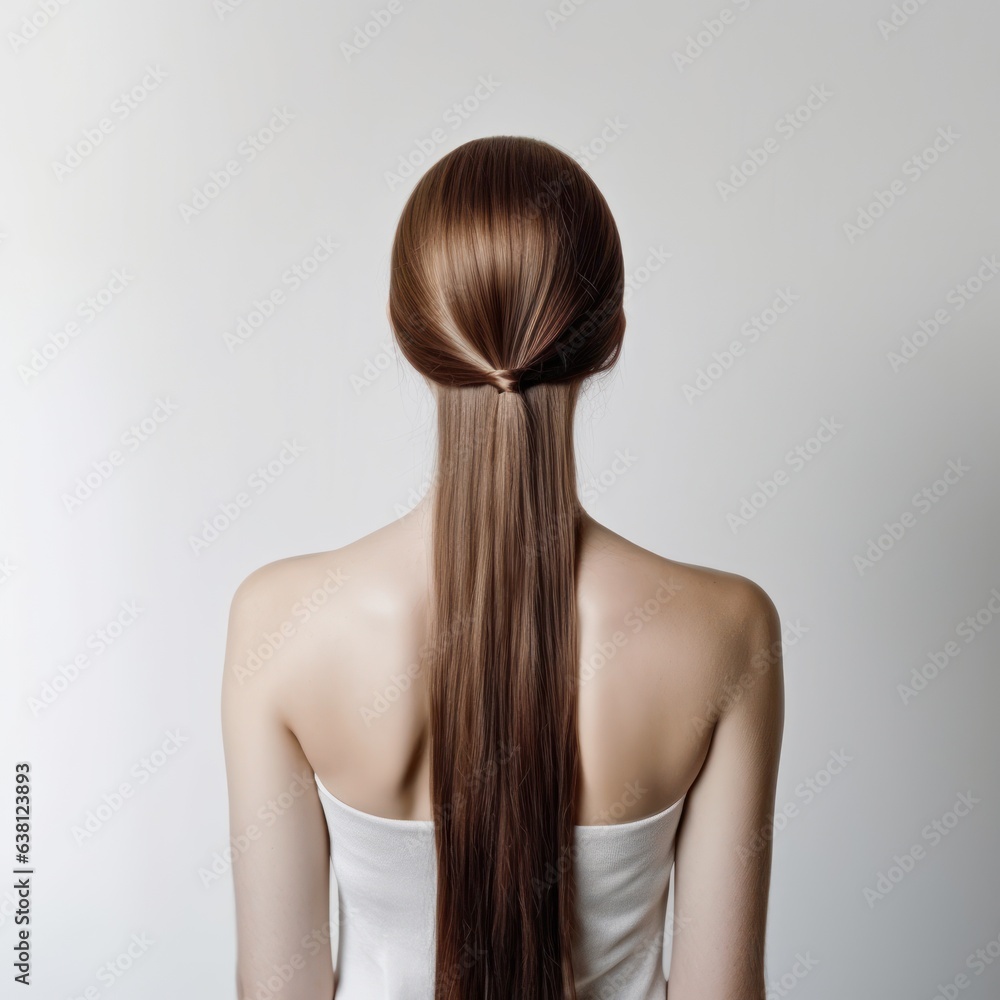 Graceful Twists: Back View Portrait of a Woman with Straight Hair in Timeless Style generative ai Graceful Twists: Back View Portrait of a Woman with Straight Hair in Timeless Style generative ai