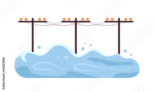 Flooded power lines semi flat colour vector object. Flood. Utility poles. Editable cartoon clip art icon on white background. Simple spot illustration for web graphic design