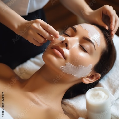 Indian woman receiving facial massage generative ai 