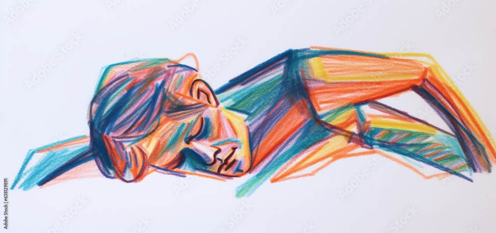 Young man girl rest sleep take a nap colored pencils