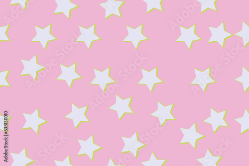 Barbie style. Seamless vector pattern with voluminous pastel stars on a pink background. Cotton fabric for sewing, patchwork, print, design, fabrics, textile fabrics, fabrics. Vector illustration