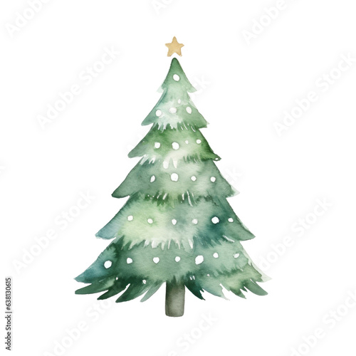 Christmas tree watercolor illustration. clipart for design. elements. isolated on transparent background. Generative ai.